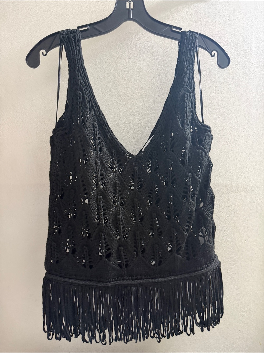 ZARA - Women’s Black Crochet Fringe top
